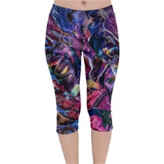 Multicolored Abstract Painting Velvet Capri Leggings 