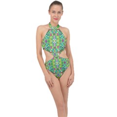 Abstract-a-3 Halter Side Cut Swimsuit