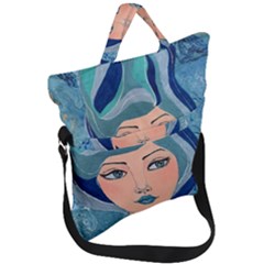 Blue Girl Fold Over Handle Tote Bag by CKArtCreations
