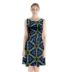 Stained Glass Pattern Church Window Sleeveless Waist Tie Chiffon Dress