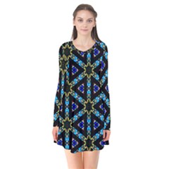 Stained Glass Pattern Church Window Long Sleeve V-neck Flare Dress