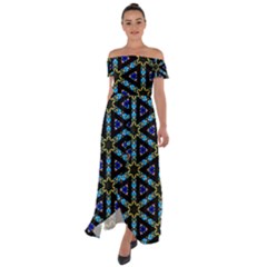 Stained Glass Pattern Church Window Off Shoulder Open Front Chiffon Dress