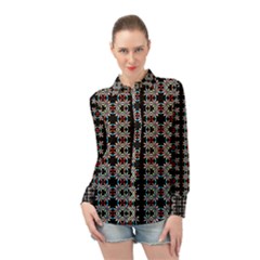 Pattern Black Background Texture Art Long Sleeve Chiffon Shirt