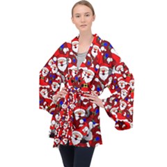 Nicholas Santa Christmas Pattern Long Sleeve Velvet Kimono  by Simbadda