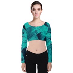 Background Texture Pattern Blue Velvet Long Sleeve Crop Top