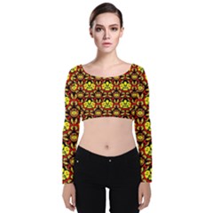 Abstract-a-9 Velvet Long Sleeve Crop Top