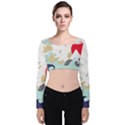 Mountain Sun Japanese Illustration Velvet Long Sleeve Crop Top View1