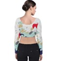 Mountain Sun Japanese Illustration Velvet Long Sleeve Crop Top View2