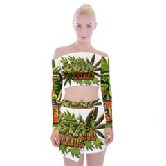 Cannabis Hemp Hashish Illegal Drug Trade Rasta Off Shoulder Top With Mini Skirt Set