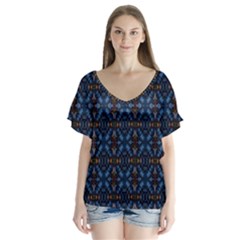 Abstract 13 V-neck Flutter Sleeve Top
