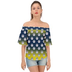 English Breakfast Yellow Pattern Blue Ombre Off Shoulder Short Sleeve Top