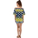 English Breakfast Yellow Pattern Blue Ombre Off Shoulder Short Sleeve Top View2