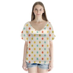 Polka Dots Dot Spots V-neck Flutter Sleeve Top