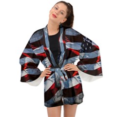 Grunge American Flag Long Sleeve Kimono
