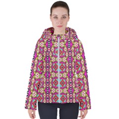 Red Rhombus And Other Shapes                                            Women s Hooded Puffer Jacket