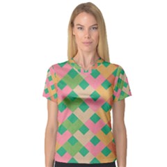 Abstract Seamless Pattern V-neck Sport Mesh Tee
