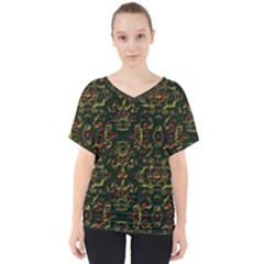 Seamless Pattern Background V-neck Dolman Drape Top