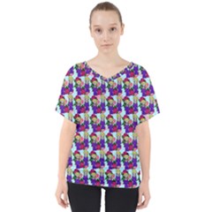 Thursday Pattern  Blue V-neck Dolman Drape Top