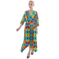 Pop Art  Quarter Sleeve Wrap Front Maxi Dress