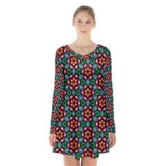 Pattern  Long Sleeve Velvet V-neck Dress