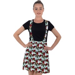 Vintage Hippie Girl Pattern Blue Velvet Suspender Skater Skirt