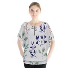 Dark Tone Plant Pattern Batwing Chiffon Blouse