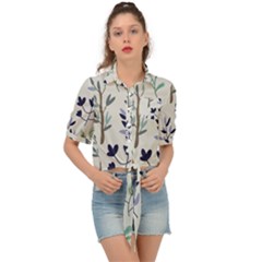 Dark Tone Plant Pattern Tie Front Shirt 