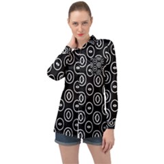 Black And White Pattern Long Sleeve Satin Shirt