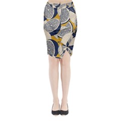 Blue And Ochre Midi Wrap Pencil Skirt
