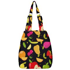 Vector Seamless Summer Fruits Pattern Black Background Center Zip Backpack