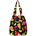 Vector Seamless Summer Fruits Pattern Black Background Center Zip Backpack View1