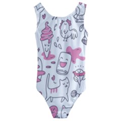 Set Kawaii Doodles Kids  Cut-out Back One Piece Swimsuit