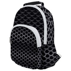 Black Metallic Hexagon Mesh Pattern Background Rounded Multi Pocket Backpack