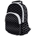 Black Metallic Hexagon Mesh Pattern Background Rounded Multi Pocket Backpack View1