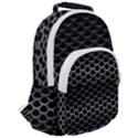 Black Metallic Hexagon Mesh Pattern Background Rounded Multi Pocket Backpack View2