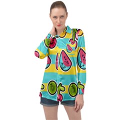 Summer Fruits Patterns Long Sleeve Satin Shirt