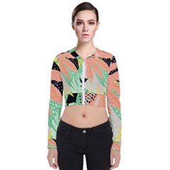Abstract Seamless Pattern With Tropical Leaves Hand Draw Texture Vector Long Sleeve Zip Up Bomber Jacket