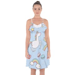 Unicorn Seamless Pattern Background Vector Ruffle Detail Chiffon Dress