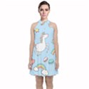Unicorn Seamless Pattern Background Vector Velvet Halter Neckline Dress  View1
