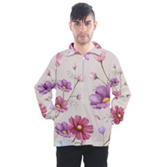 Vector Hand Drawn Cosmos Flower Pattern Men s Half Zip Pullover