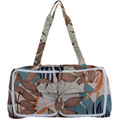 Trend Abstract Seamless Pattern With Colorful Tropical Leaves Plants Beige Multi Function Bag