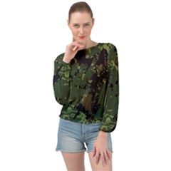 Military Background Grunge Style Banded Bottom Chiffon Top