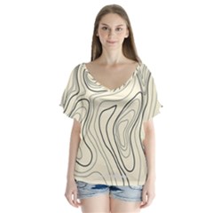Topographic Lines Background Salmon Colour Shades V-neck Flutter Sleeve Top