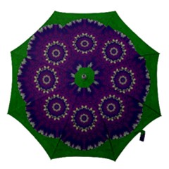 Mandala In Leaves,on Beautiful Leaves In Bohemian Style Hook Handle Umbrellas (large) by pepitasart