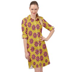 Fantasy Fauna Floral In Sweet Yellow Long Sleeve Mini Shirt Dress by pepitasart