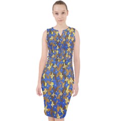 Blue And Yellow Design Midi Bodycon Dress