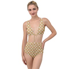 Yellow  White  Abstract Pattern Tied Up Two Piece Swimsuit