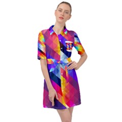 Abstract Blue Background Colorful Pattern Belted Shirt Dress by HermanTelo
