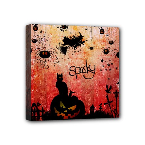 Funny Halloween Design, Cat, Pumpkin And Witch Mini Canvas 4  X 4  (stretched)