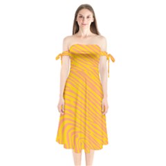 Pattern Texture Yellow Shoulder Tie Bardot Midi Dress by HermanTelo